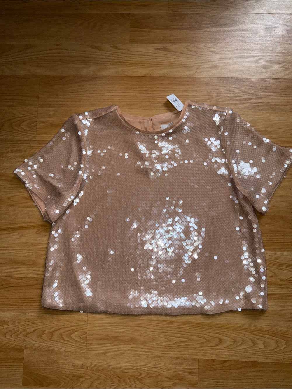 NWT LOFT Sequin Short Sleeve Top Soft Peach size Large